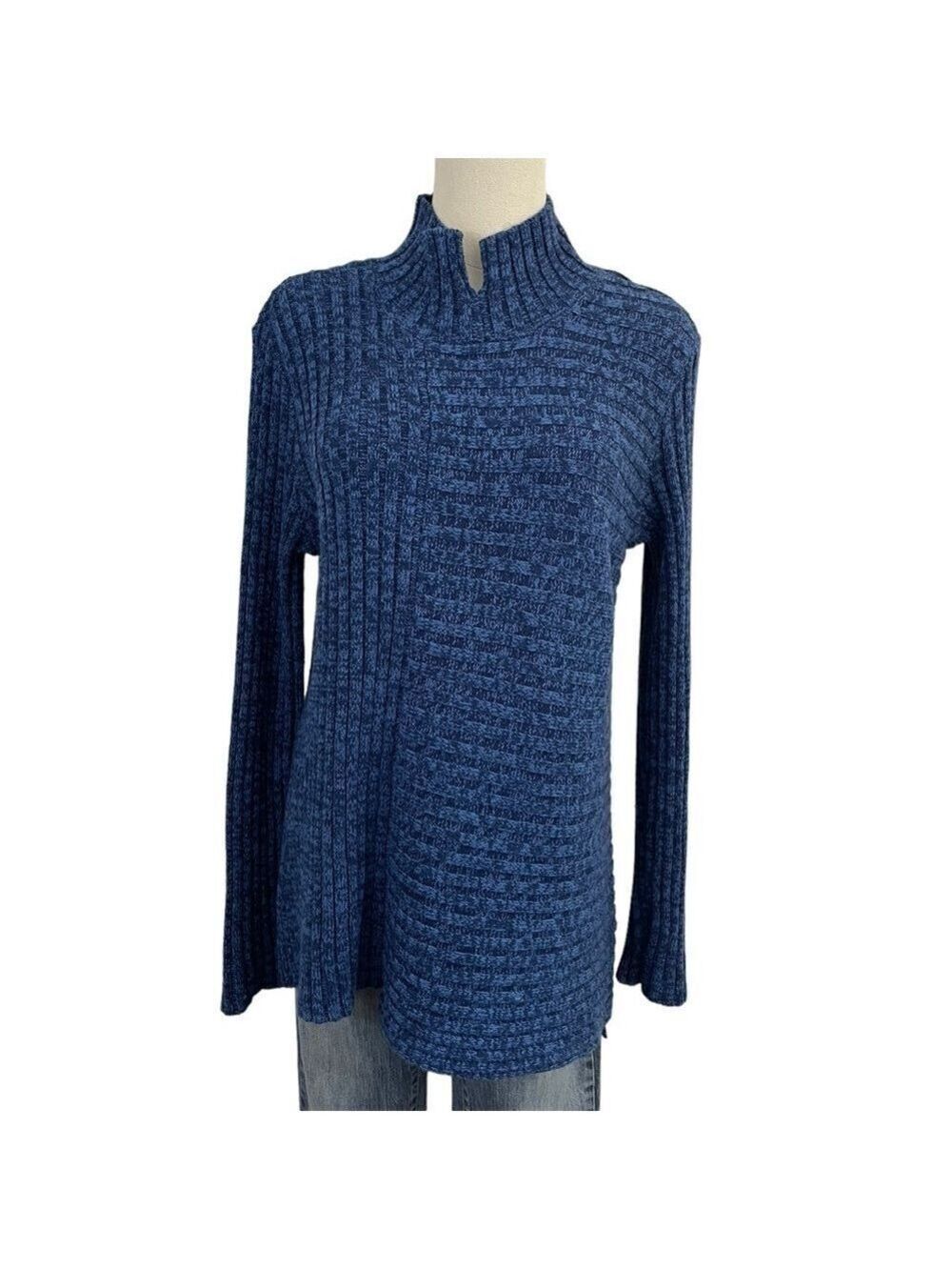 Habitat Knit Tunic Sweater Sz S Blue Long Sleeve Longline Mock Neck Cotton Blend